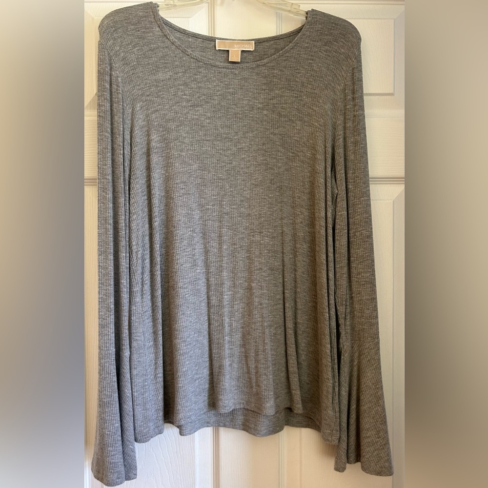 Michael Kors casual top; color; gray; bell sleeves; Size L